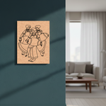 MDF DIY  Framed artwork of three women dancing on a wall in a living room.