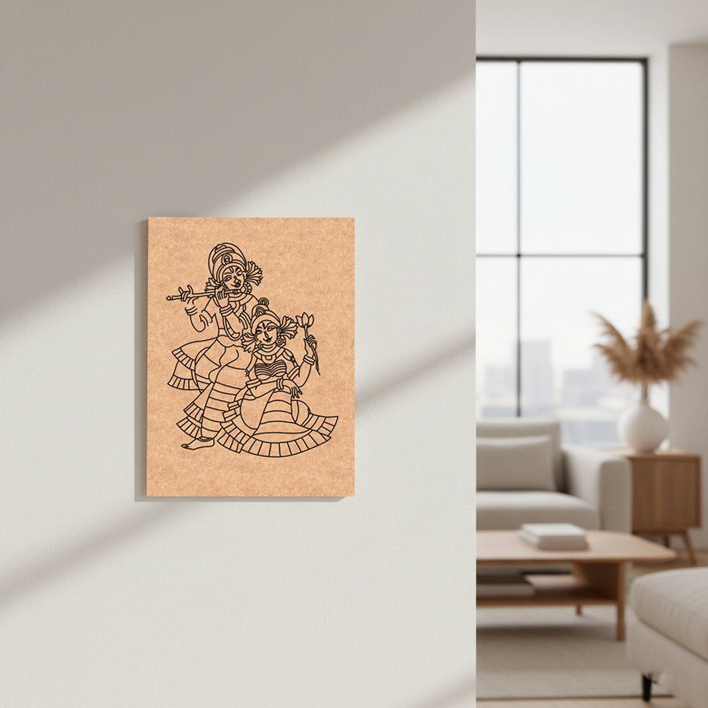 MDF DIY Canvas print of a stylized illustration of a two people on a wall in a modern living room.
