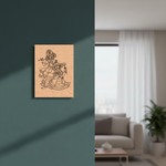 MDF DIY Framed artwork of two people on a teal wall with a living room in the background