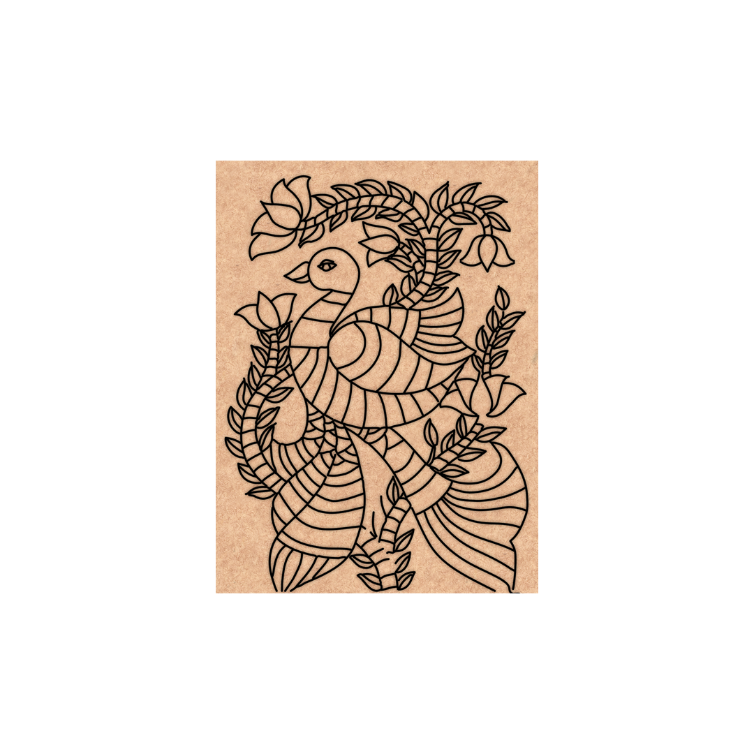 Decorative MDF DIY wall art with a stylized bird and floral design on kraft paper.