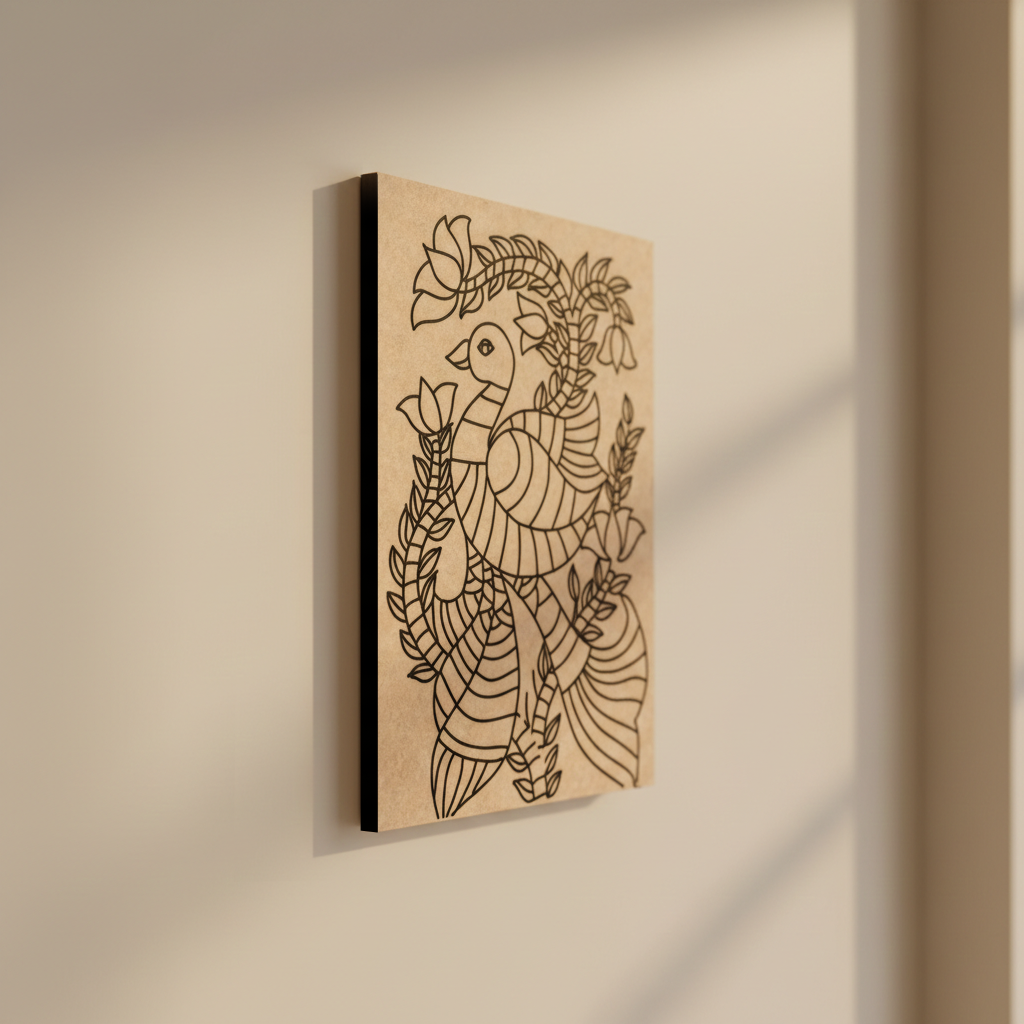 MDF DIY  wall art with a bird design on a beige wall