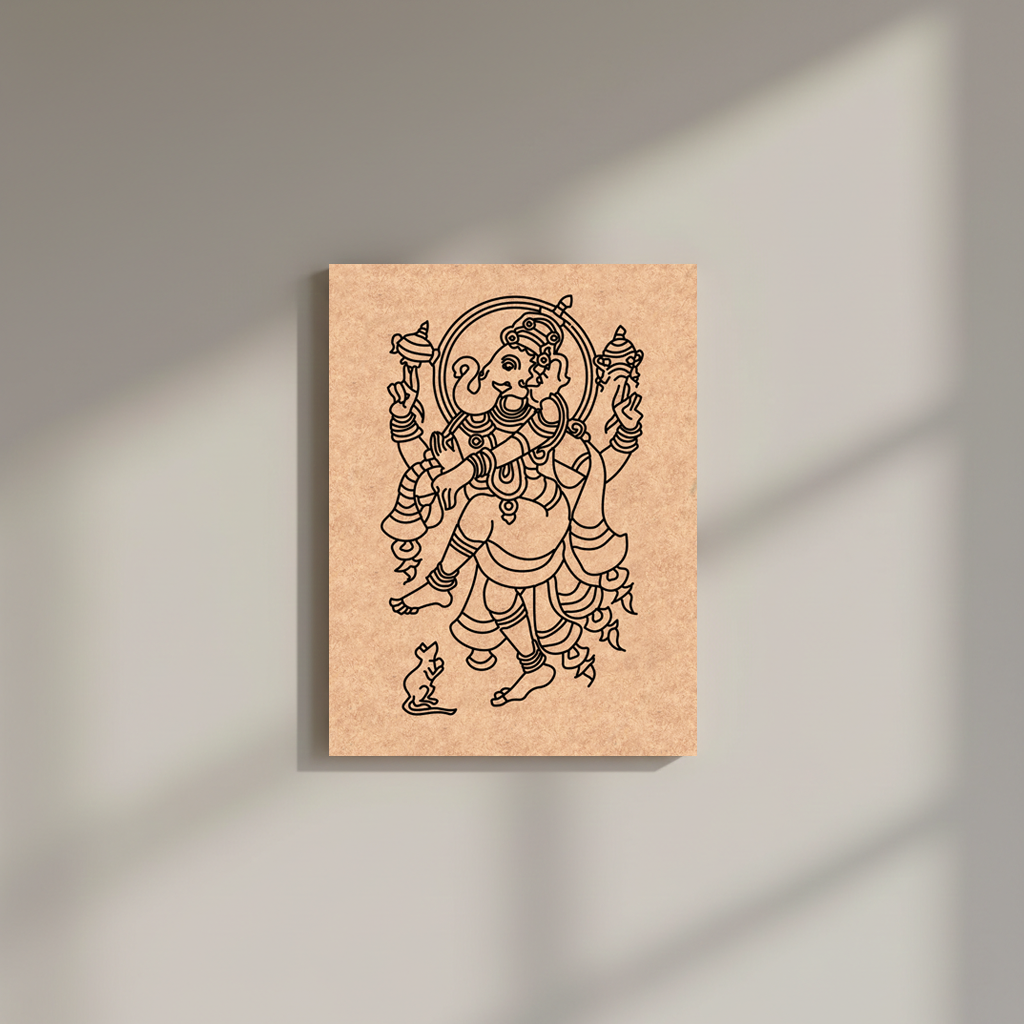 MDF DIY wall art  with intricate carvings of a deity on a beige background
