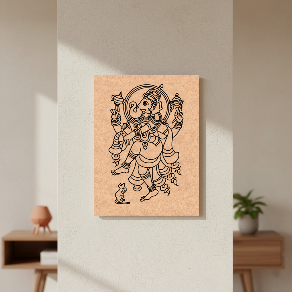MDF DIY Framed artwork of a deity on a beige wall with a minimal background