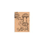 MDF DIY wall art with black line art of a camel carrying an umbrella and palm leaves on a white background