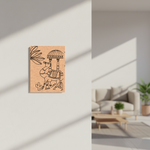 MDF DIY wall art with a design of a person on a camel with an umbrella, placed in a living room.