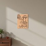 MDF DIY wall art with a deer design holding an umbrella on a beige wall.