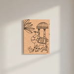 Decorative MDF DIY wall art with line drawing of a camel and umbrella on a beige background