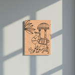 MDF DIY wall art with black line art design of a camel and umbrella on a gray background