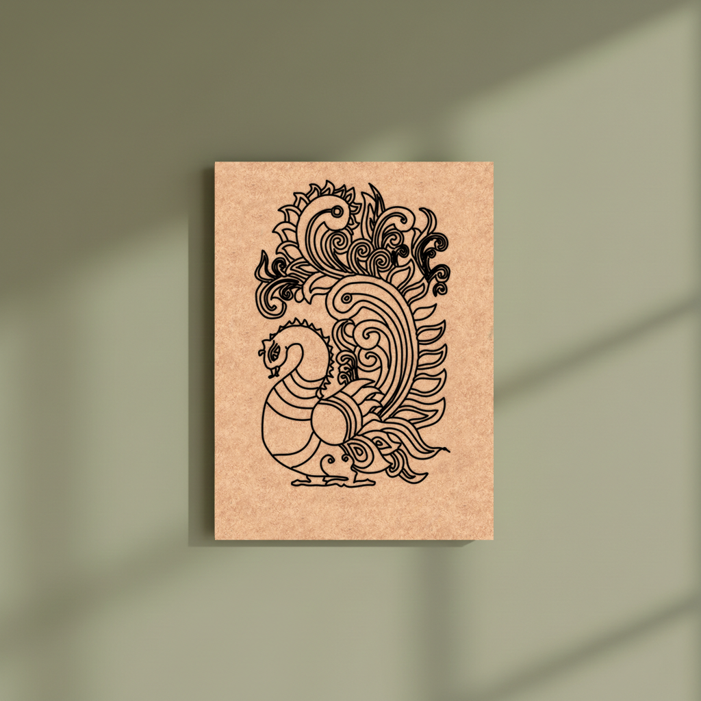 Decorative MDF DIY wall art with intricate black design on a beige background
