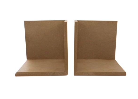 Two MDF bookends on a white background