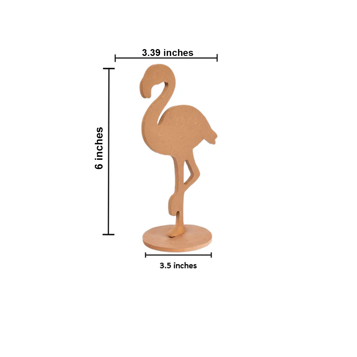 MDF DIY flamingo decoration with dimensions on a white background
