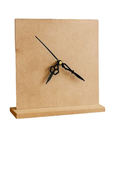 Beige clock with black hands on a white background
