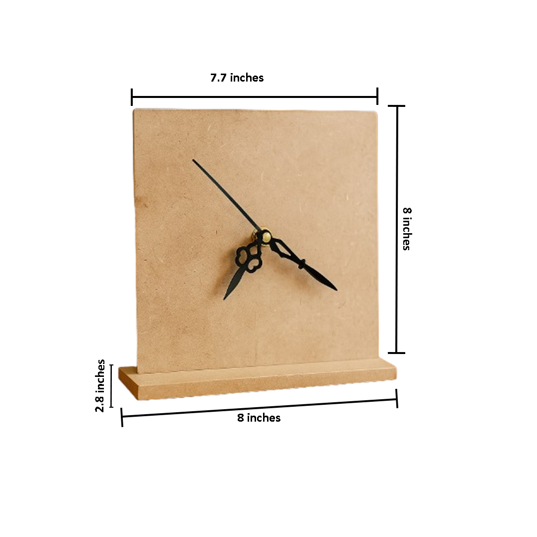 MDF clock with dimensions labeled on a white background