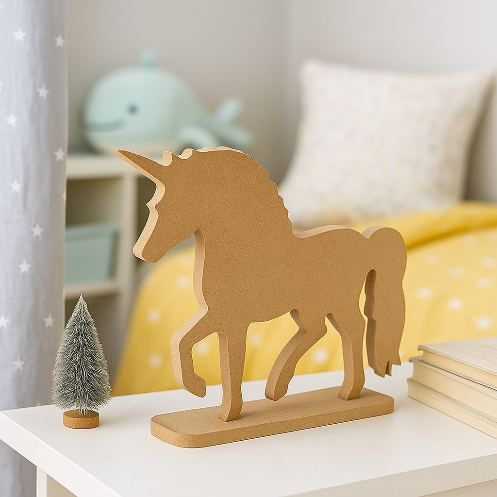 Plain MDF birdhouse on white shelf