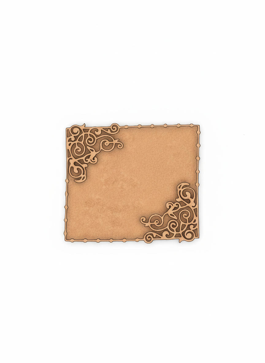 Decorative photo frame with intricate gold corner designs on a white background