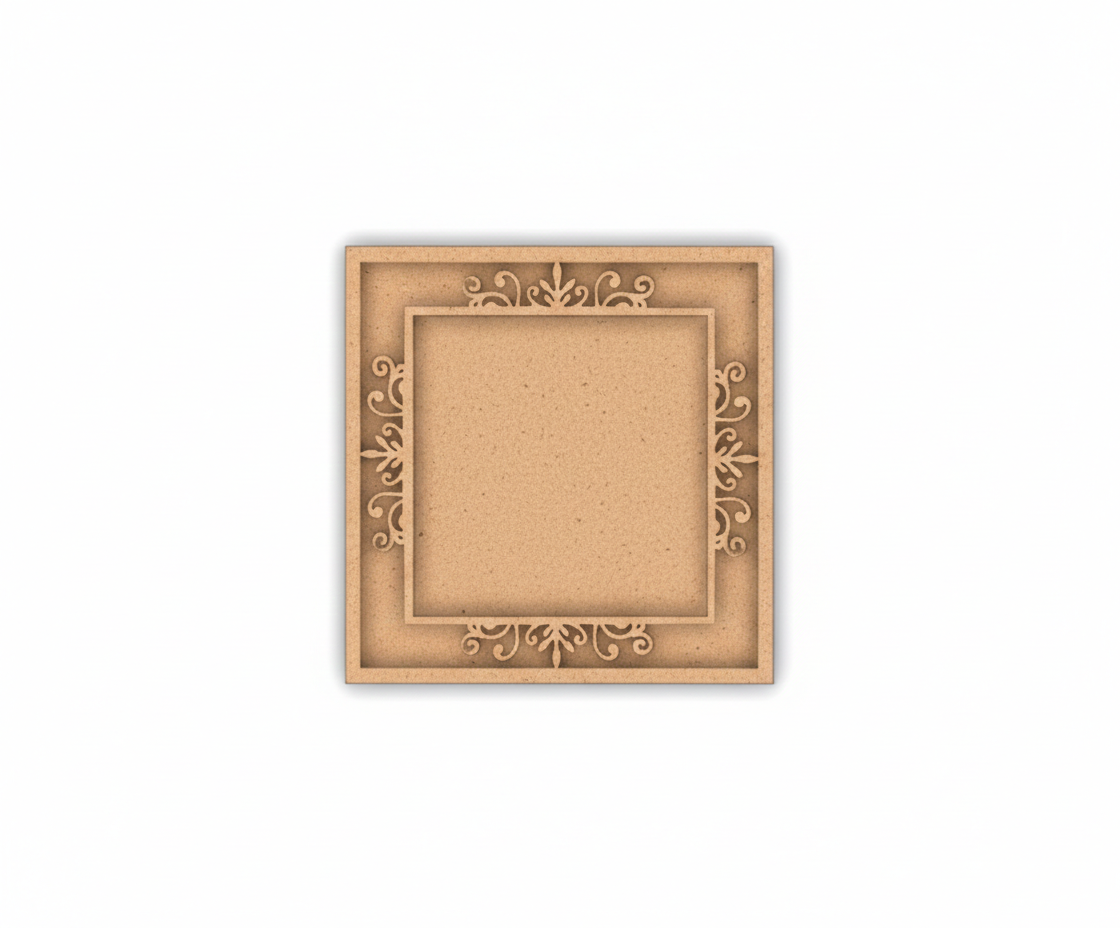 Decorative mdf  frame with intricate carvings on a white background