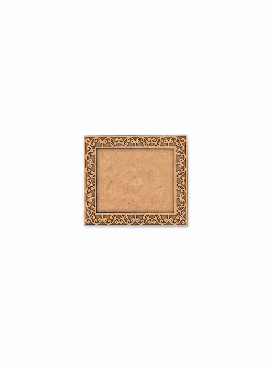 Decorative brown square photo frame with intricate border on a white background