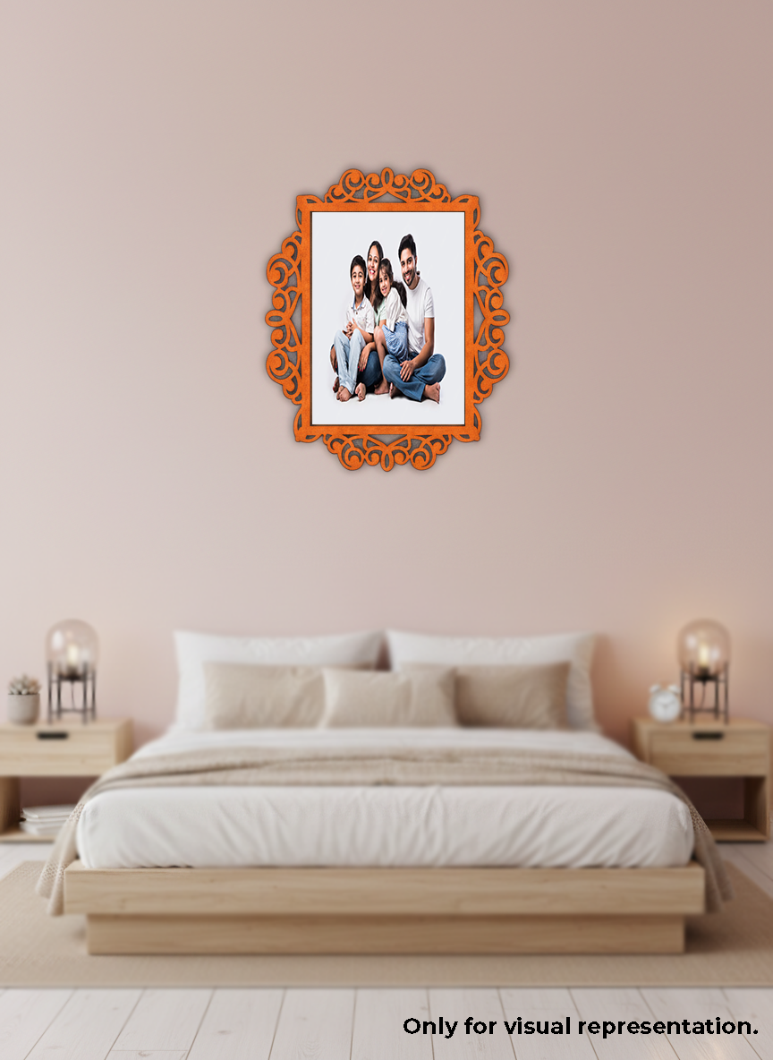Decorative framed photo on a wall above a bed in a bedroom setting