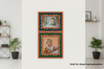 Two framed photos of children on a wall with a minimal background