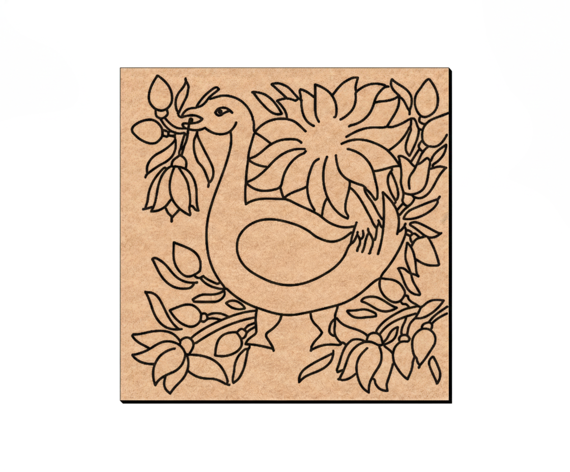  MDF DIY  cutout with a bird design surrounded by leaves on a beige background