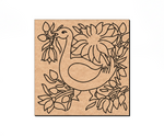  MDF DIY  cutout with a bird design surrounded by leaves on a beige background