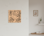 Decorative  MDF DIY  wall art with a stylized duck design on a light wooden panel, mounted on a white wall.