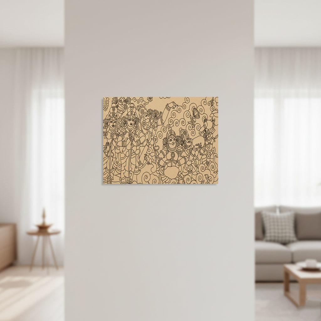 Abstract  MDF DIY  wall art on a white wall in a modern living room