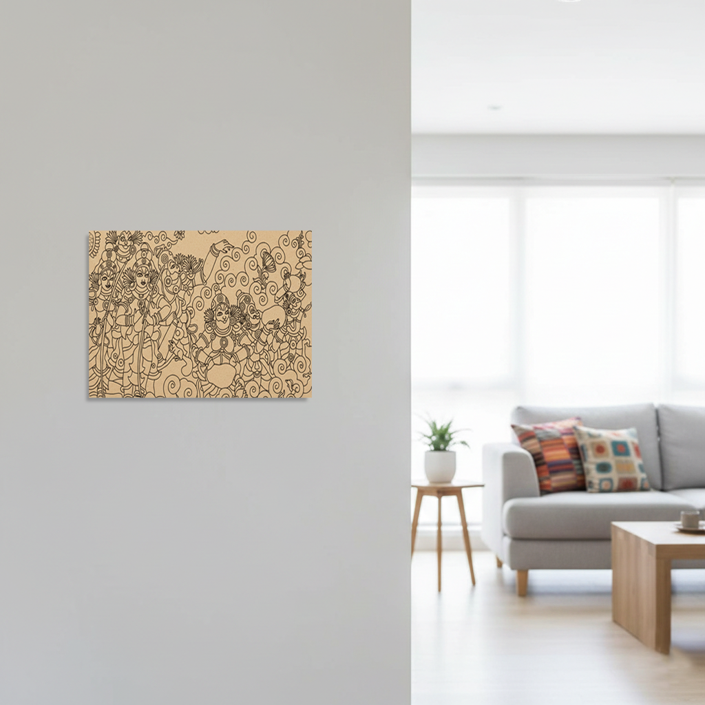  MDF DIY  wall art on a gray wall in a modern living room.