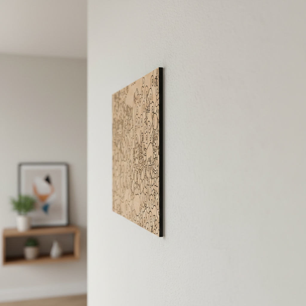  MDF DIY  wall art piece on a white wall with a blurred room background