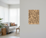 Living room with a decorative wall art piece of a woman playing a drum.