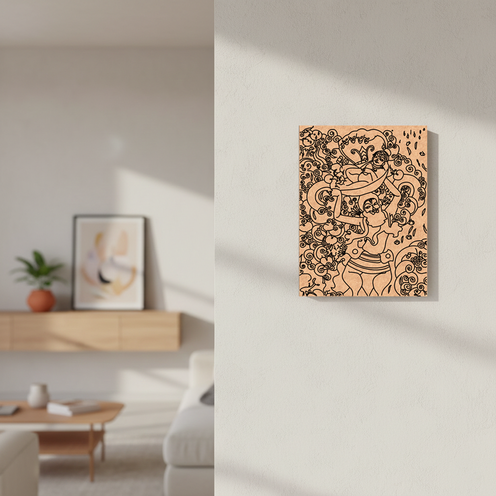  MDF DIY  wall art with intricate design in a living room setting
