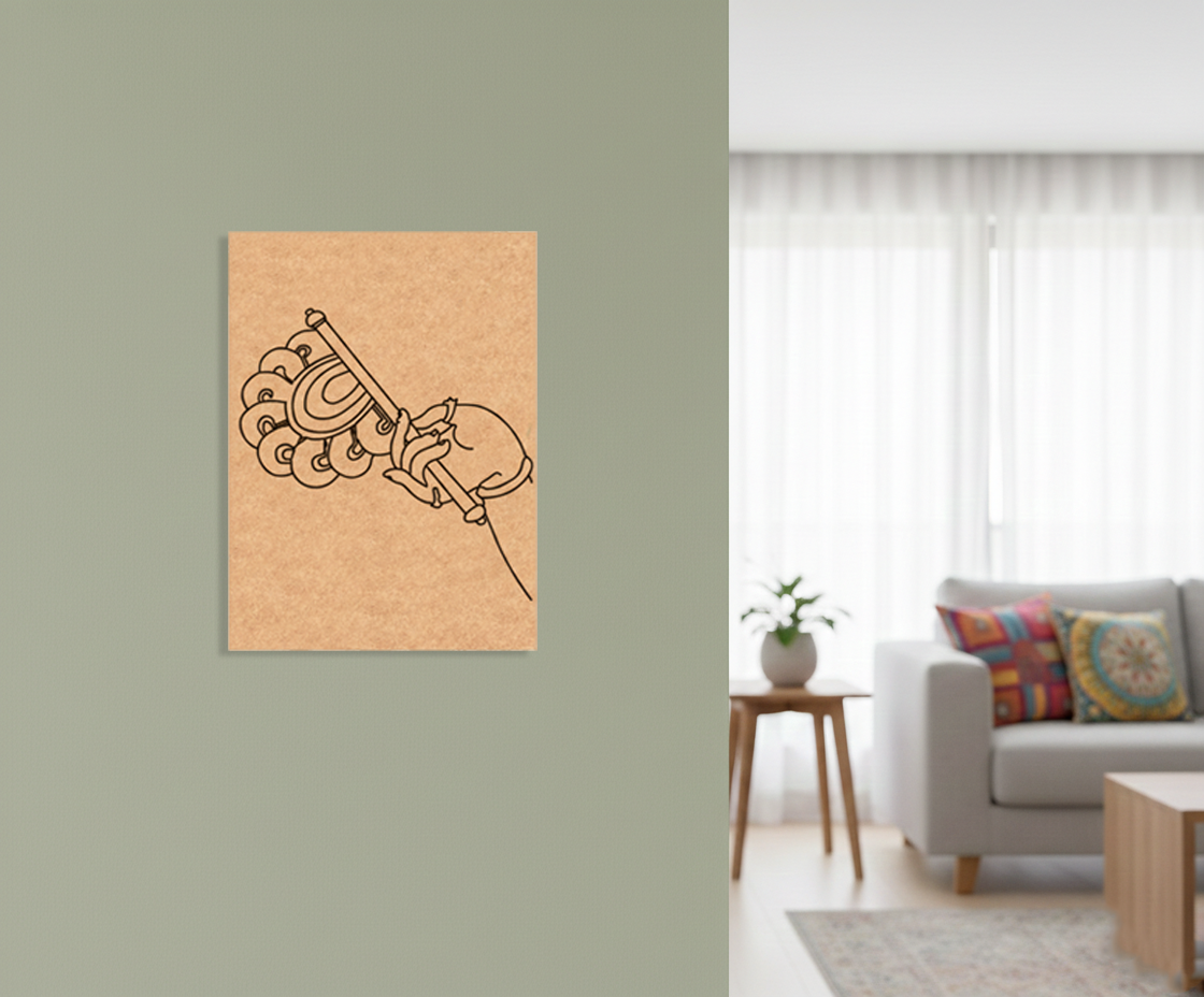 Decorative  MDF DIY wall art on a green wall in a living room.