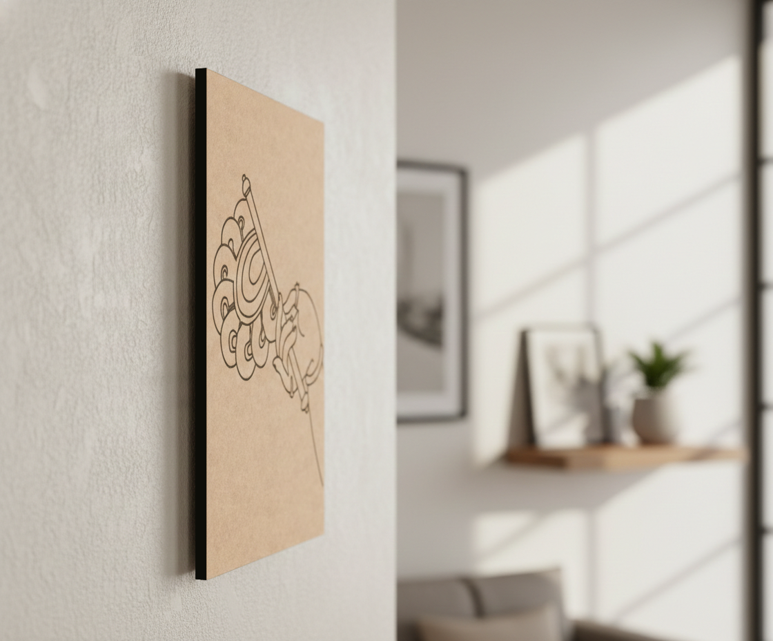  MDF DIY  wall art with abstract design on a white wall