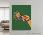  MDF DIY wall art of a hand holding a colorful object against a green background in a living room.