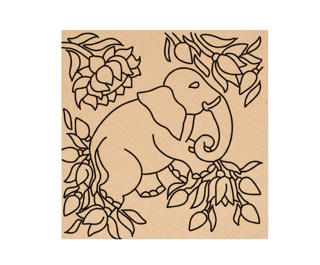  MDF DIY wall art of an elephant with floral elements on a beige background