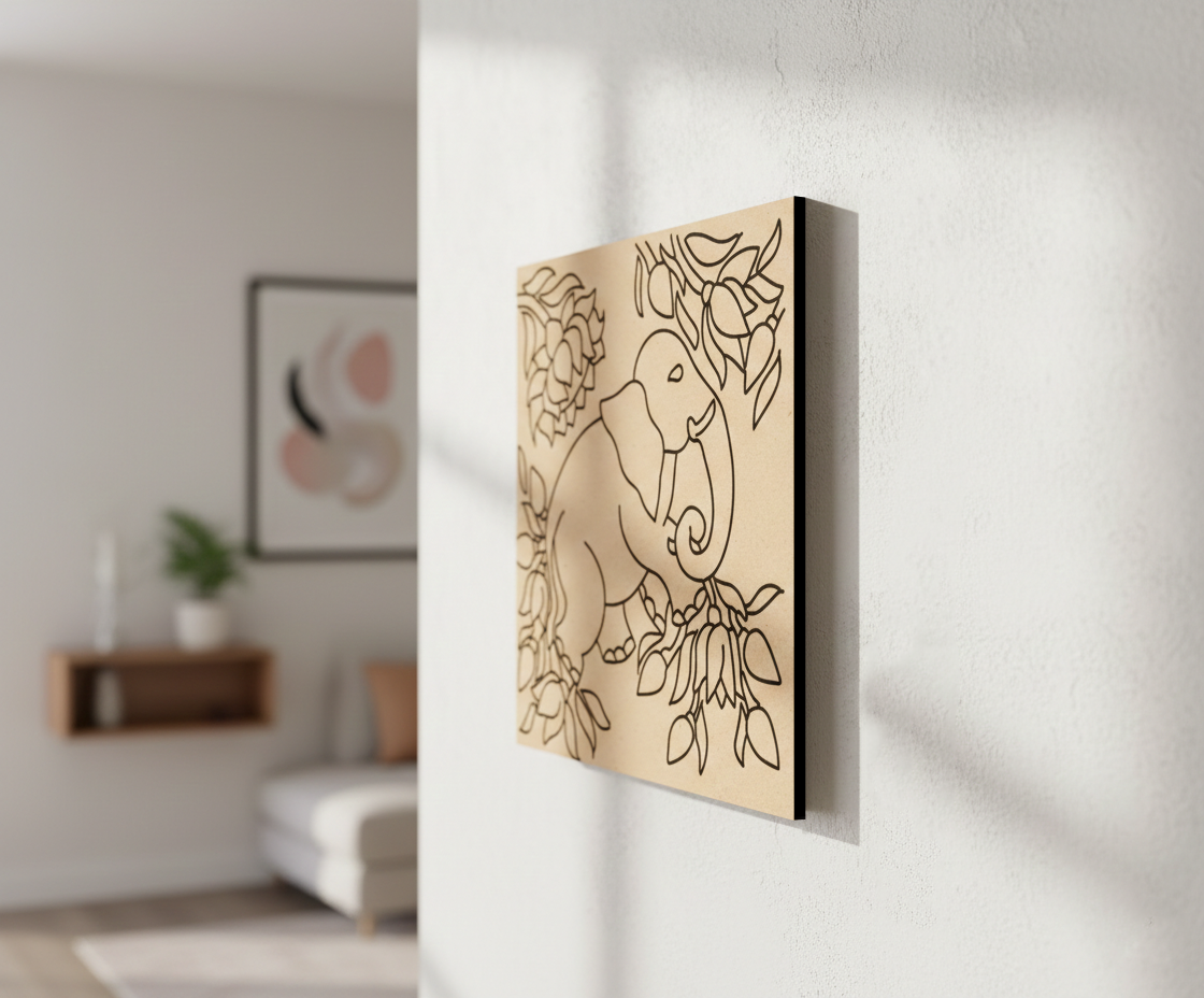  MDF DIY  wall art with elephant design on a white wall
