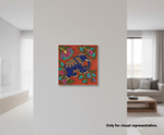 Colorful elephant painting on a wall in a modern living room.