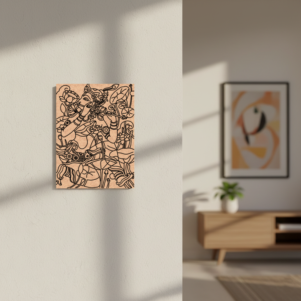 Abstract  MDF DIY artwork on a wall in a modern interior setting