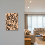 MDF DIY wall art on a gray wall with a living room in the background