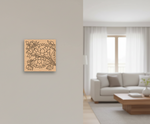  MDF DIY  wall art with floral design on a light gray wall in a living room.