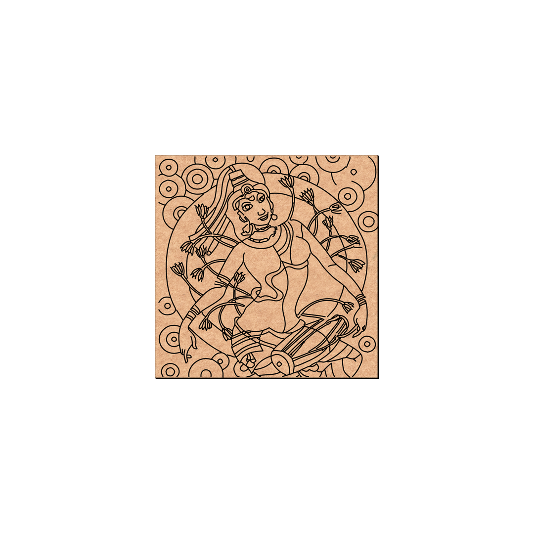  MDF DIY wall art with a design of a seated figure holding flowers on a white background