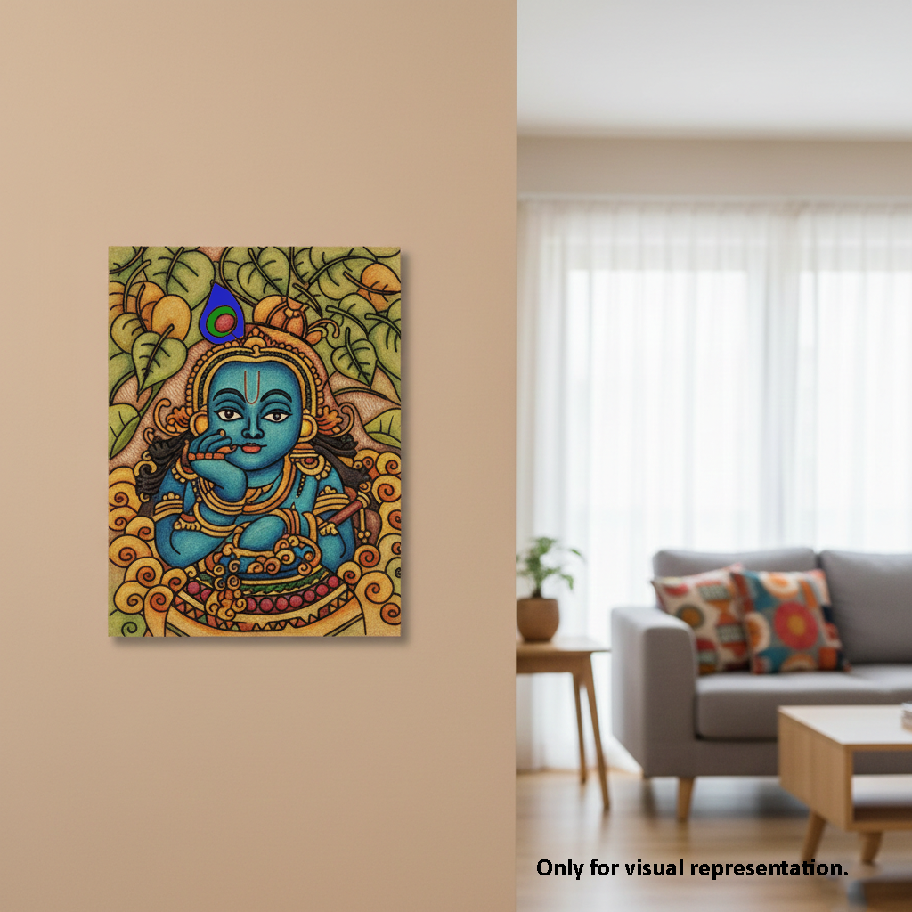 Colorful abstract painting on a beige wall above a sofa in a living room.