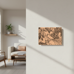 Decorative  MDF DIY wall art piece on a light beige wall with a blurred living room in the background.