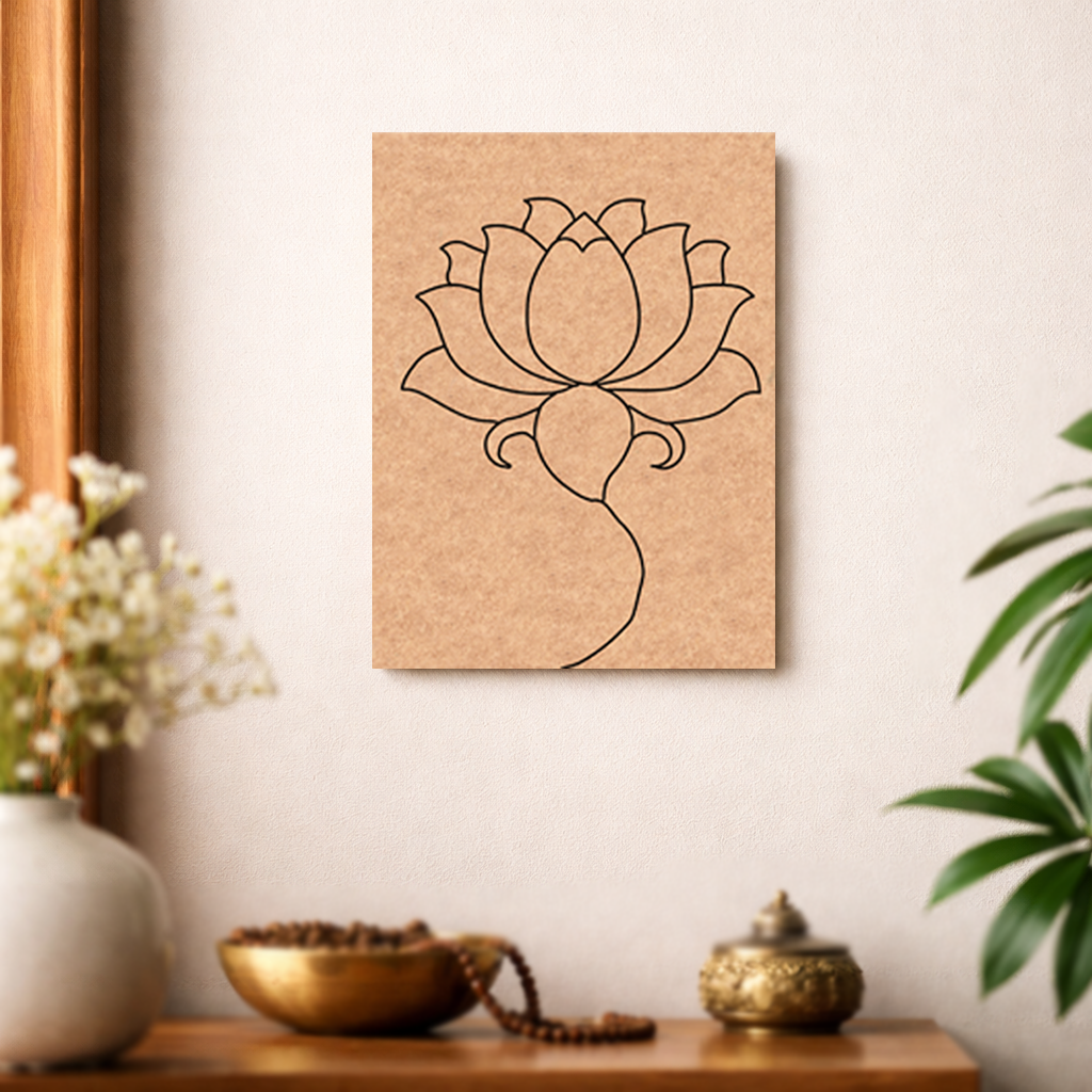  MDF DIY Lotus flower design on a  board in a home setting with decor items.