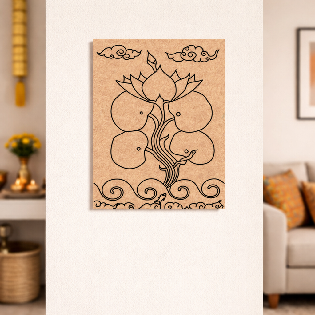 Decorative  MDF DIY  wall art with a tree design on a beige background in a living room setting.
