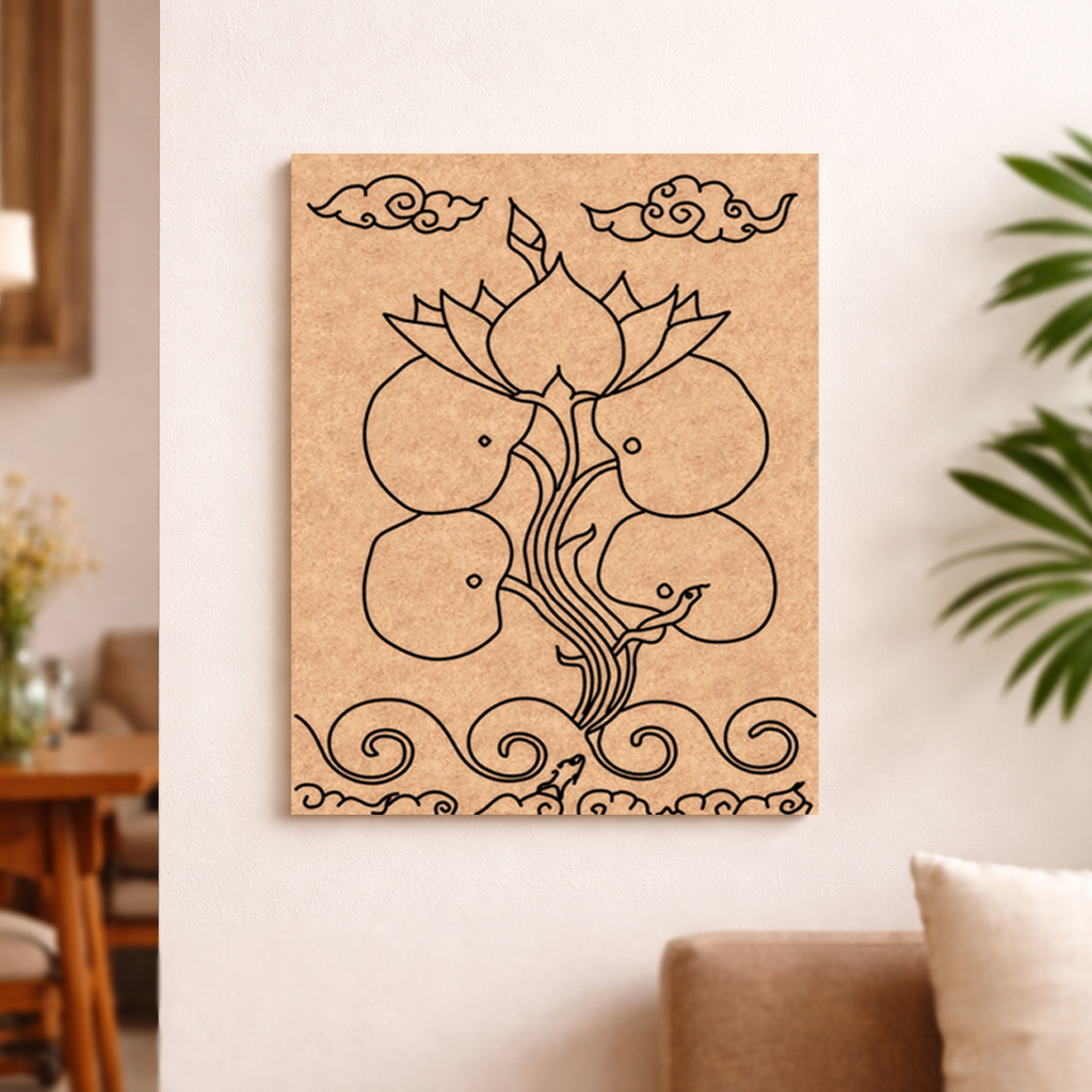 Decorative  MDF DIY wall art with a tree design on a beige background in a living room setting.
