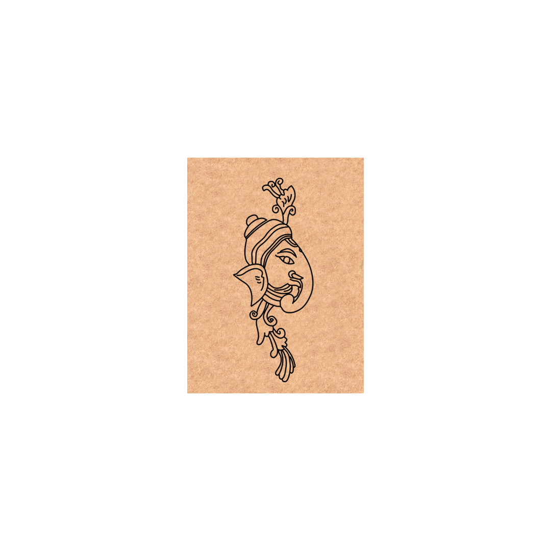 Decorative face design on a brown card with a white background
