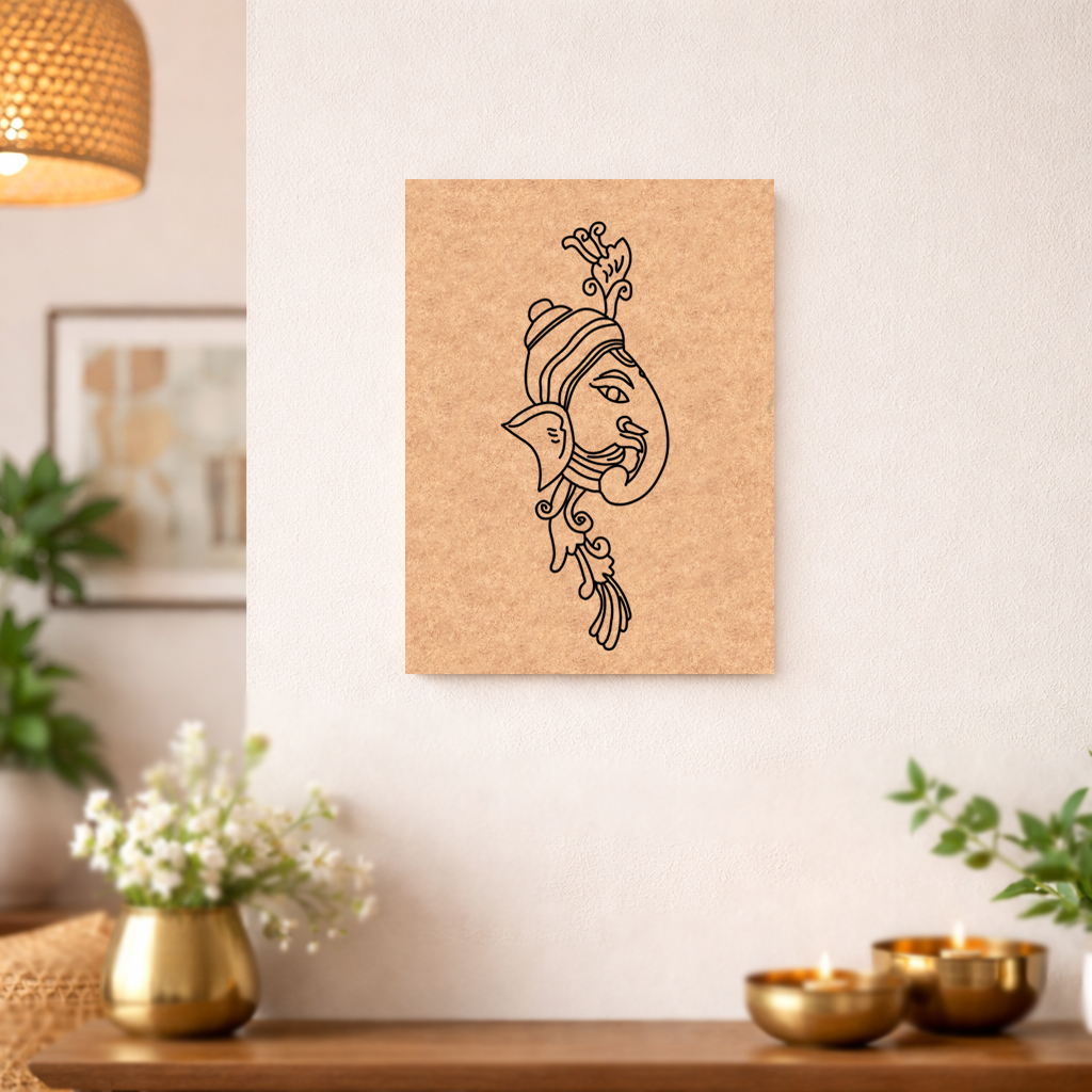 Decorative  MDF DIY wall art with a face design on a cork board in a home setting.