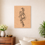 Decorative  MDF DIY wall art of a stylized face on a cork board in a living room setting.