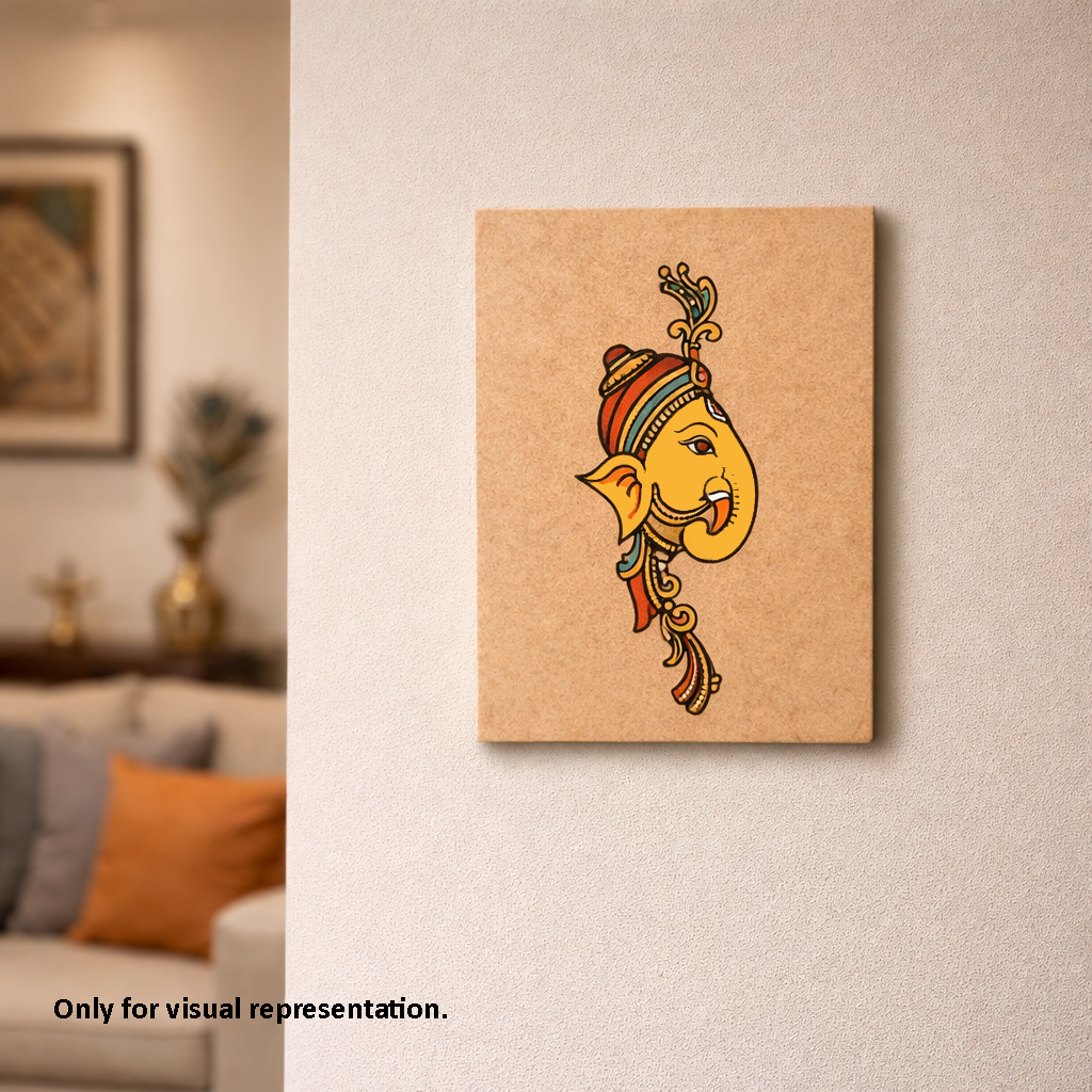 Decorative  MDF DIY wall art of a stylized face with colorful hair on a beige background.